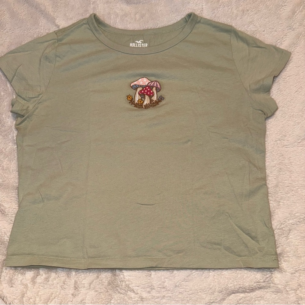 Hollister Sage Baby Tee with Mushroom Design